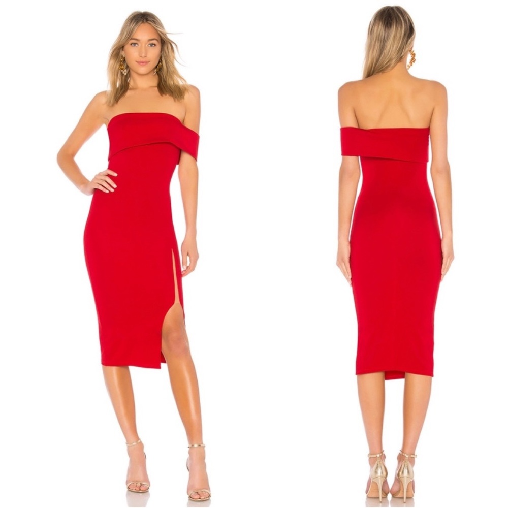 Michael costello x revolve Audrey midi red one shoulder cut out dress